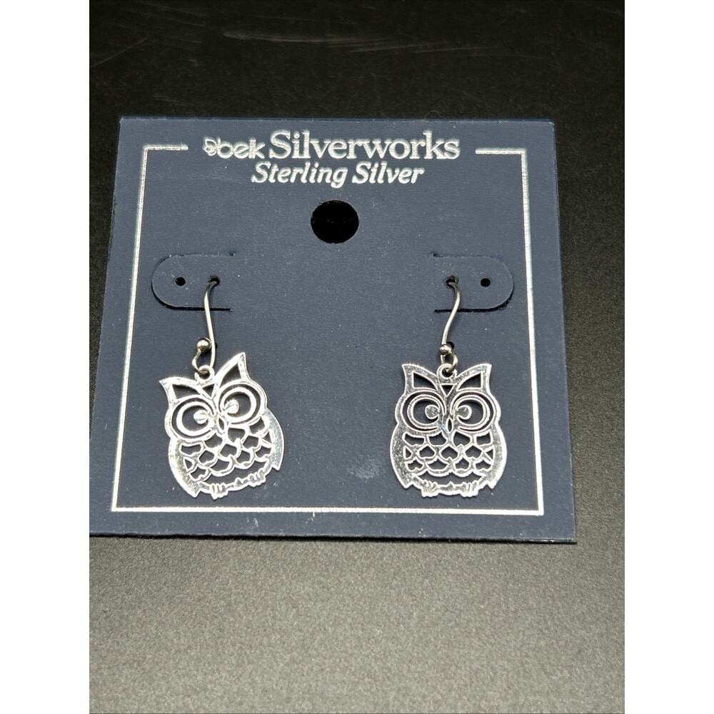 Sterling Silver Owl earrings Belk Silverworks Retail $50 New On Card